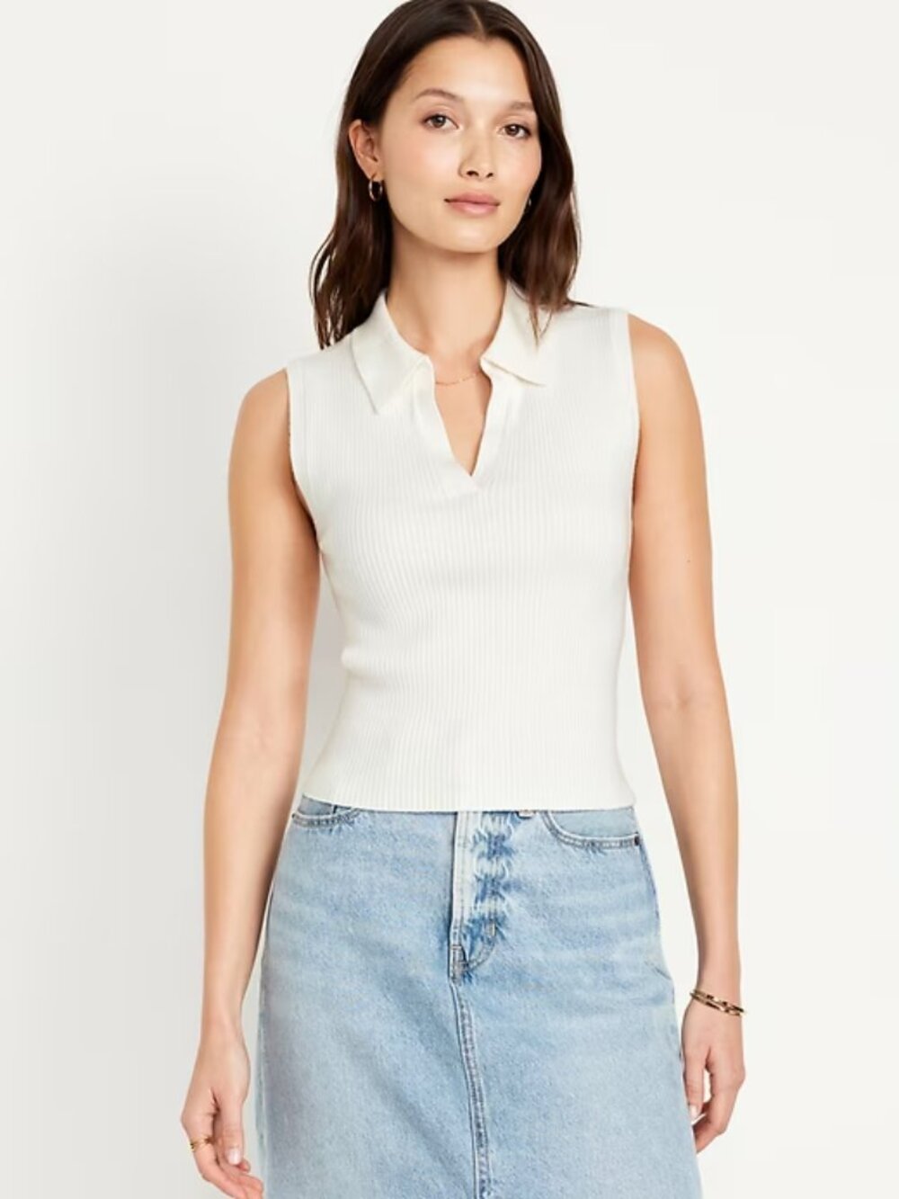 Old Navy Ivory/White Ribbed Sleeveless Collared Sweater Vest Tank Top - Size M
